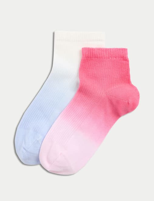 2pk Cotton Rich Ombre Quarter Socks