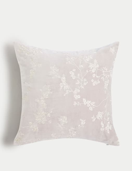 Velvet Cherry Blossom Embroidered Cushion