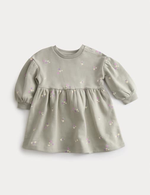 Green Ditsy Sweat Dress (0-3 Yrs)