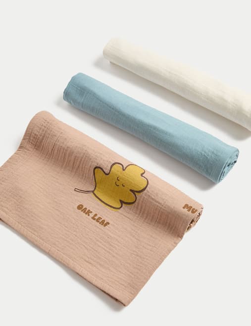 3pk Pure Cotton Muslins