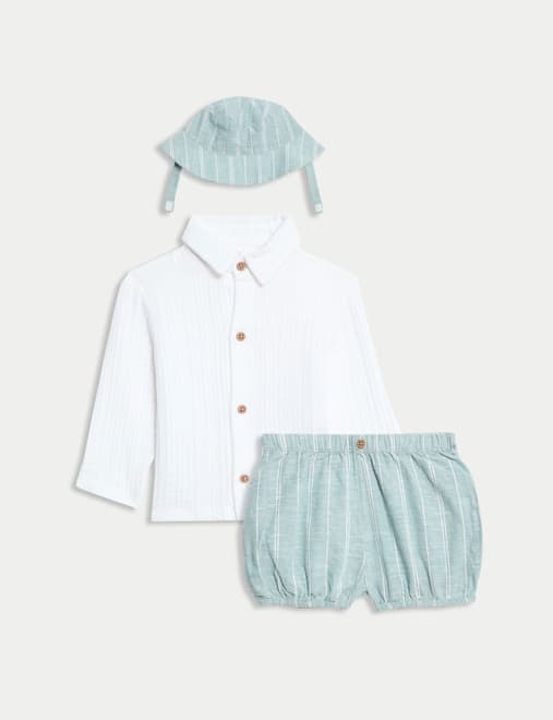 3pc Linen Blend Shorts Outfit (7lbs - 12 Mths)