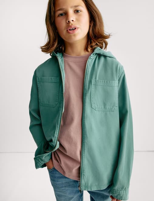 Cotton Blend Hooded Zip Shacket (6-16 Yrs)