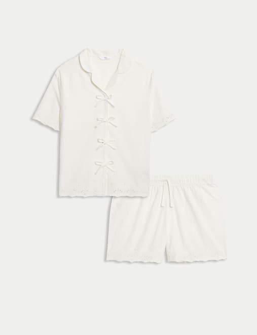 Pure Cotton Broderie Pyjamas (1- 16 Yrs)