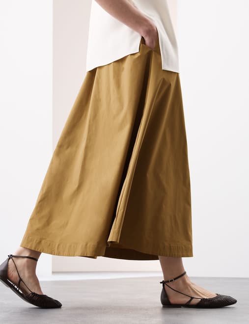 Pleated Midi A-Line Skirt
