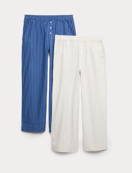 2pk Pure Cotton Striped Pyjama Bottoms