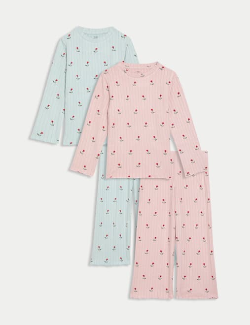2pk Cosy Rib Ditsy Floral Pyjama Sets (1-8 Yrs)