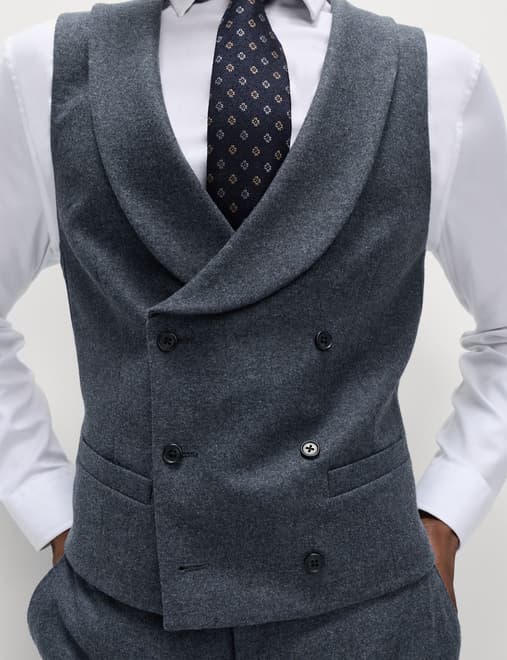 Wool Rich Tweed Double Breasted Waistcoat