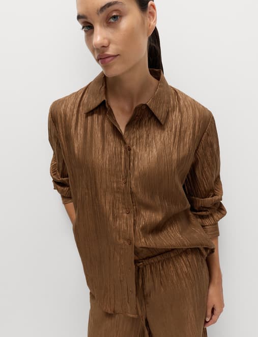 Lyocell Rich Crinkle Collared Shirt