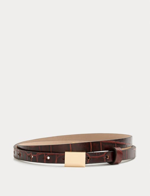Leather Skinny Lizard Effect Jeans Belt