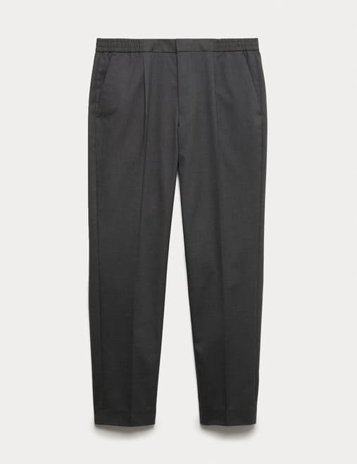 Cotton Blend Smart Elasticated Waist Trousers