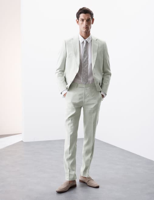 Tailored Fit Italian Performance Linen Blend Suit Trousers