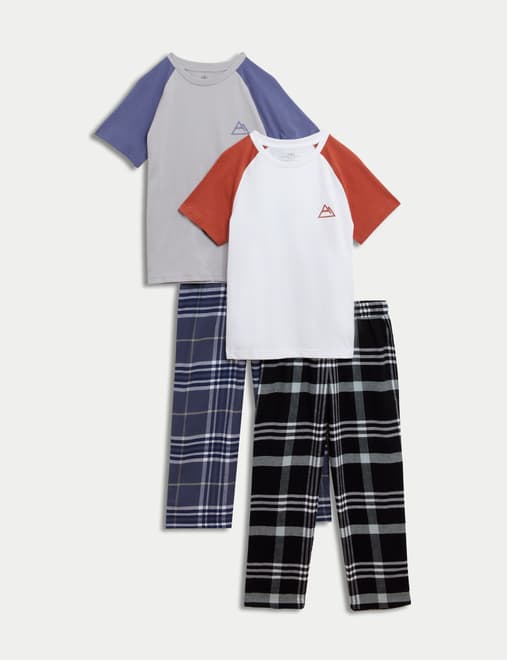 2pk Pure Cotton Checked Pyjama Sets (6-16 Yrs)