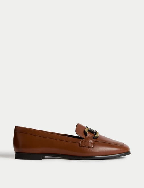 Leather Trim Flat Loafers
