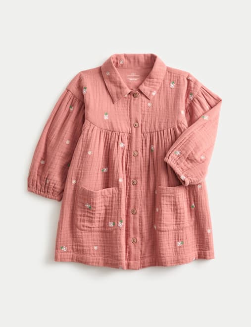 Pure Cotton Embroidered Double Cloth Dress (0 Mths-3 Yrs)