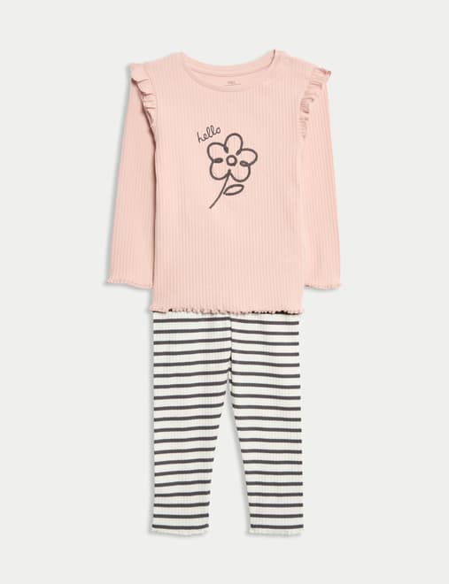 2pc Cotton Rich Flower Top & Bottom Outfit (0-6 Yrs)