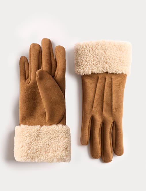 Faux Suede Cuffed Gloves