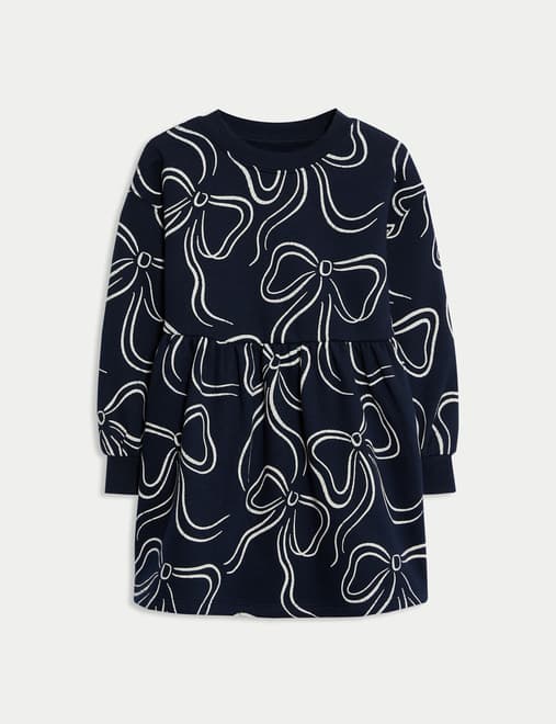 Cotton Rich Bow Print Dress (2-8 Yrs)