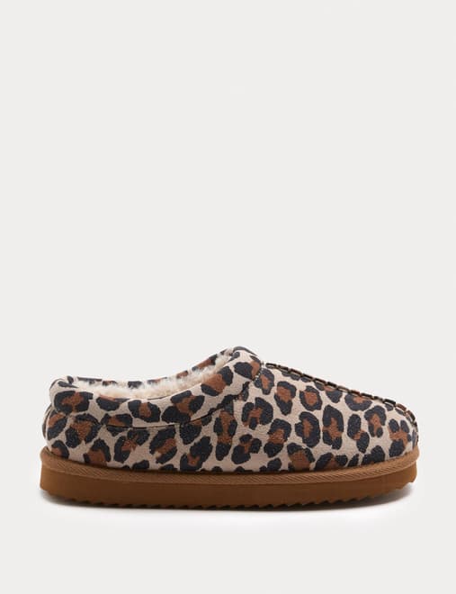 Suede Leopard Print Clog Slippers