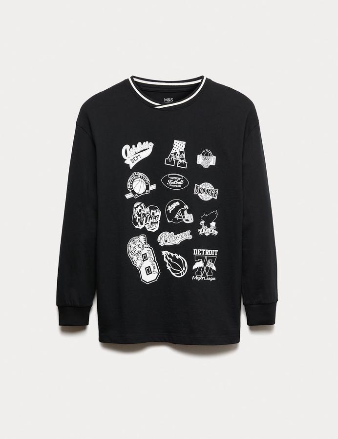 Pure Cotton Graphic Long Sleeve Top (6-16 Yrs)