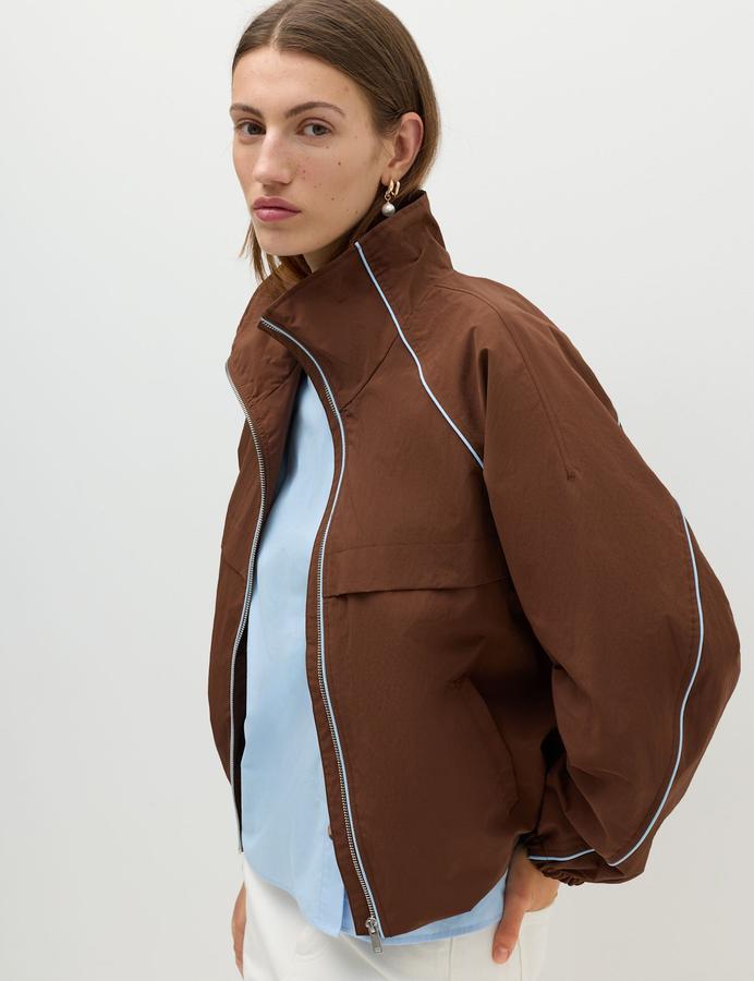 Contrast Piped Funnel Neck Windbreaker Jacket
