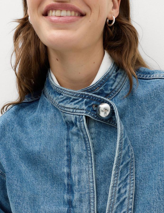 Denim Funnel Neck Short Jacket