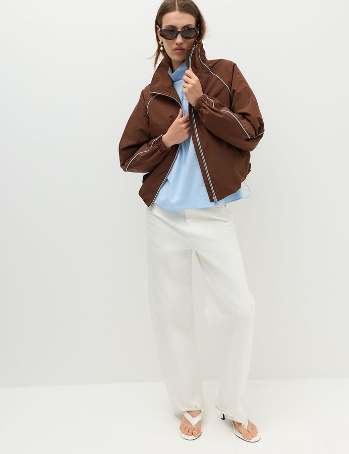 Contrast Piped Funnel Neck Windbreaker Jacket