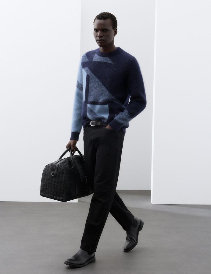 Merino Wool Blend Geometric Crew Neck Jumper