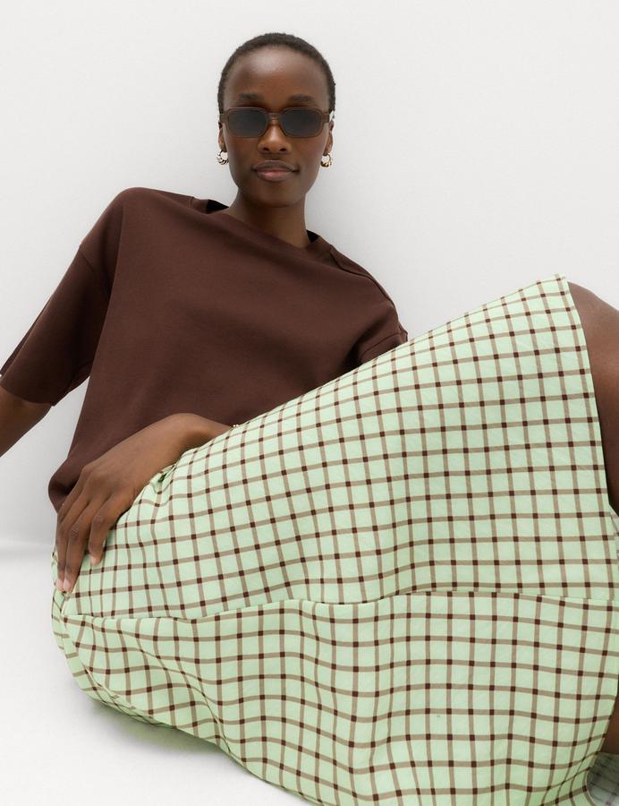 Checked Midi Straight Column Skirt