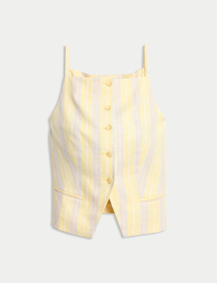 Linen Blend Striped Strappy Waistcoat