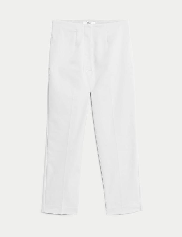 Cotton Blend Slim Fit Cropped Trousers