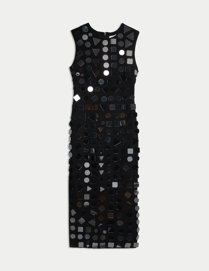Embellished Round Neck Midi Bodycon Dress