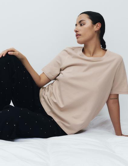 Pure Cotton Pyjama Set With Woven Bottoms