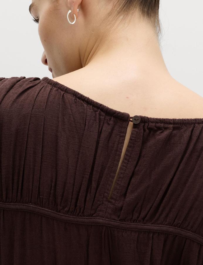 Ruched Maxi Waisted Dress with Linen