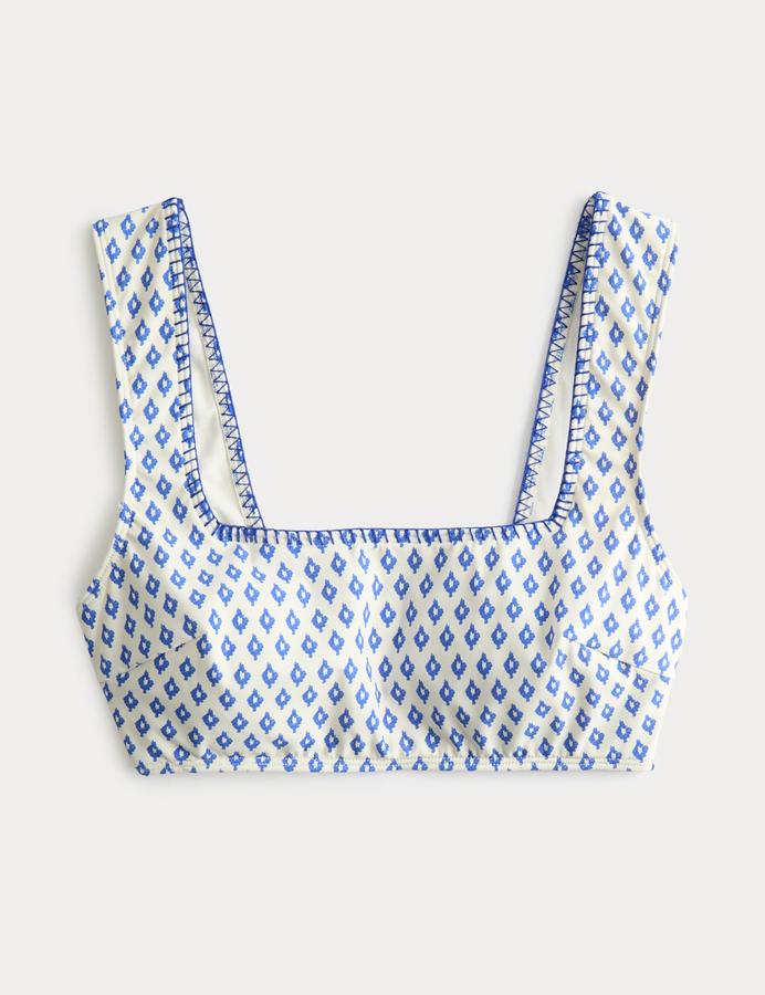 Printed Scoop Neck Whipstitch Bikini Top
