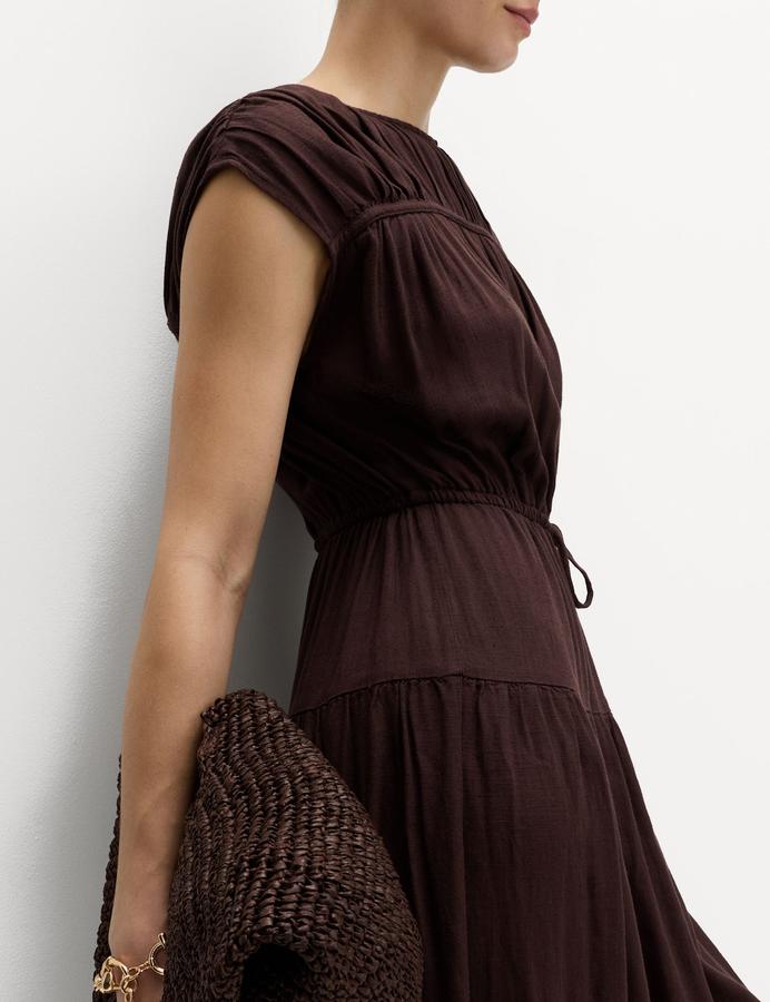 Ruched Maxi Waisted Dress with Linen