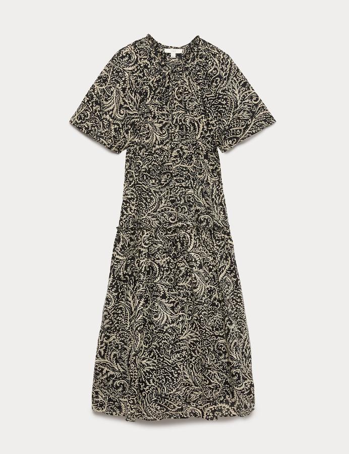 Pure Cotton Printed Midi Waisted Dress