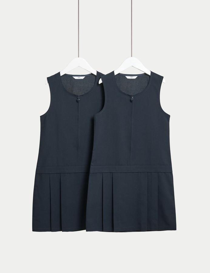 2 Pack Girls’ Pleated School Pinafores (2-12 Yrs)