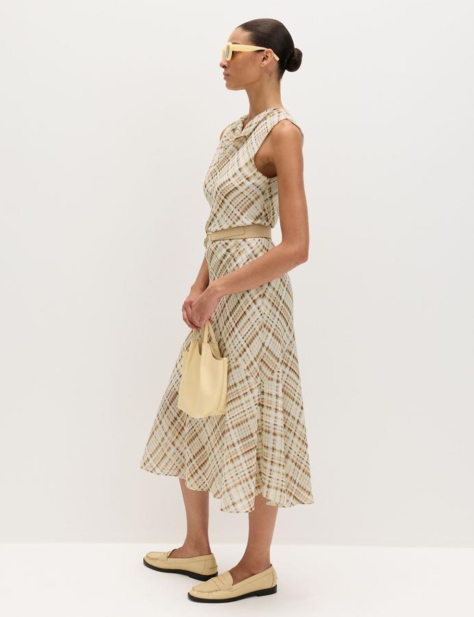 Checked Cowl Neck Midi Slip Dress