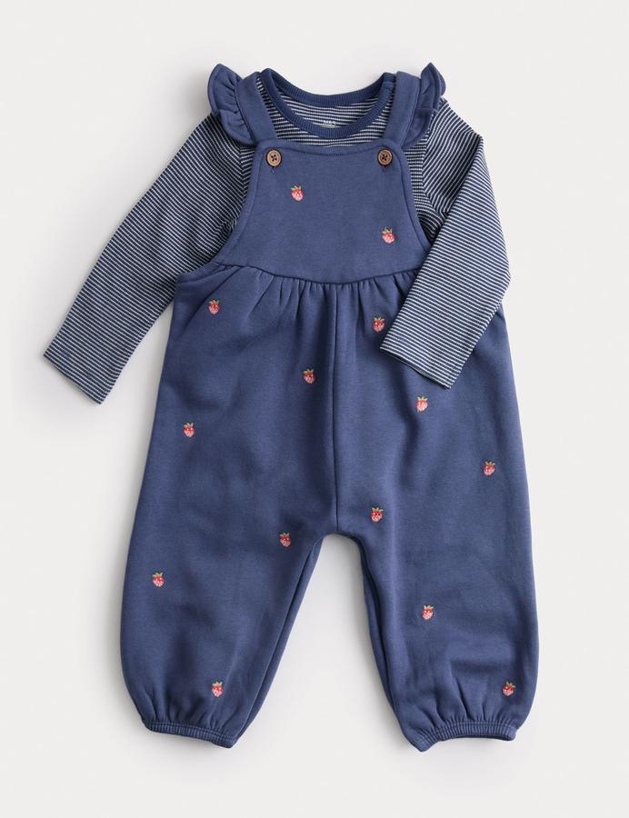 2pc Cotton Rich Strawberry Dungaree Outfit (0-3 Yrs)