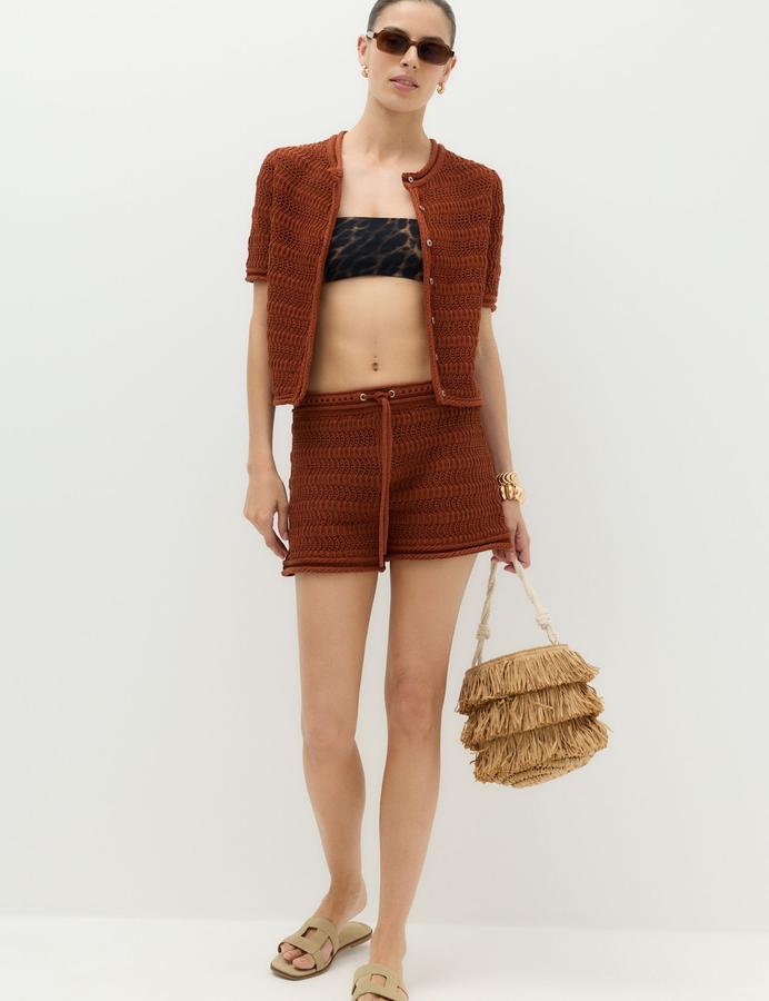 Cotton Blend Tie Front Knitted Shorts
