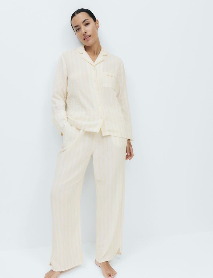 Muslin Striped Revere Pyjama Set