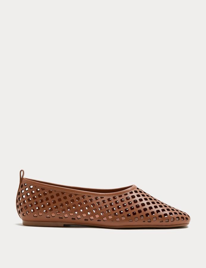 Leather Laser Cut Flat Ballet Pumps