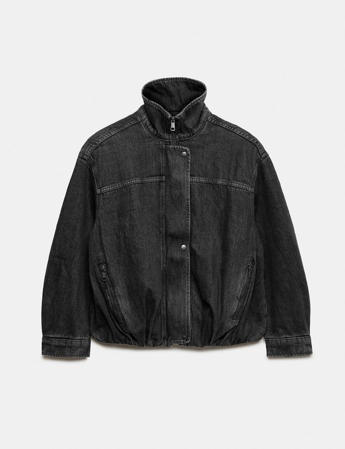 Denim Bubble Hem Biker Jacket