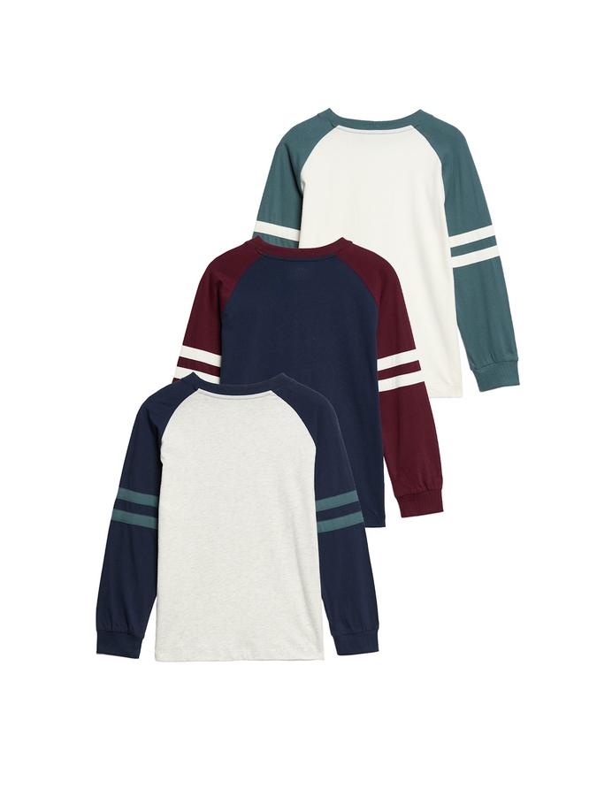 3 Pack Cotton Rich Striped Sleeve Tops (6-16 Yrs)