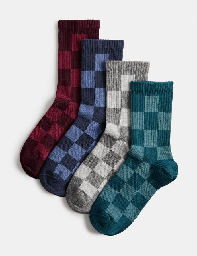 4 Pack Cotton Rich Checkerboard Socks (6 Small-7 Large)