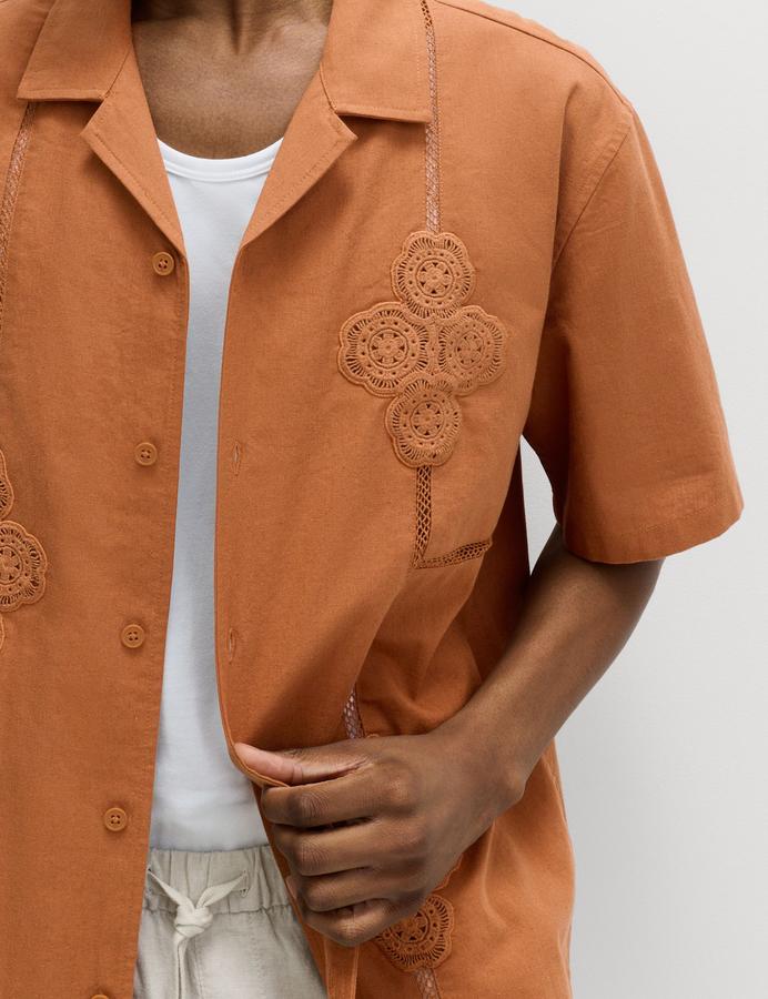 Relaxed Fit Cotton Rich Embroidered Short Sleeve Shirt