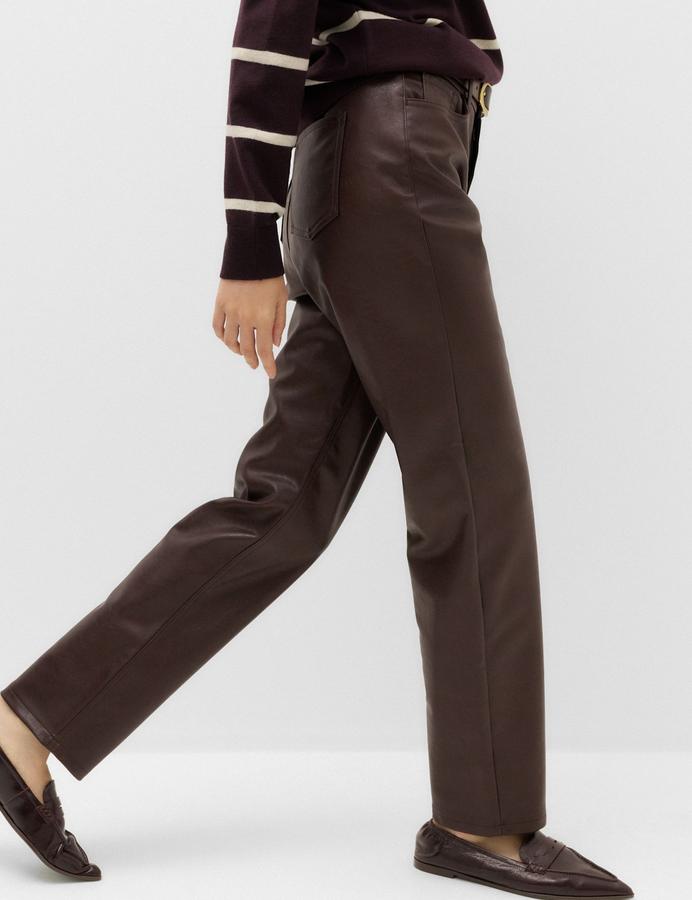 Faux Leather Straight Leg Trousers