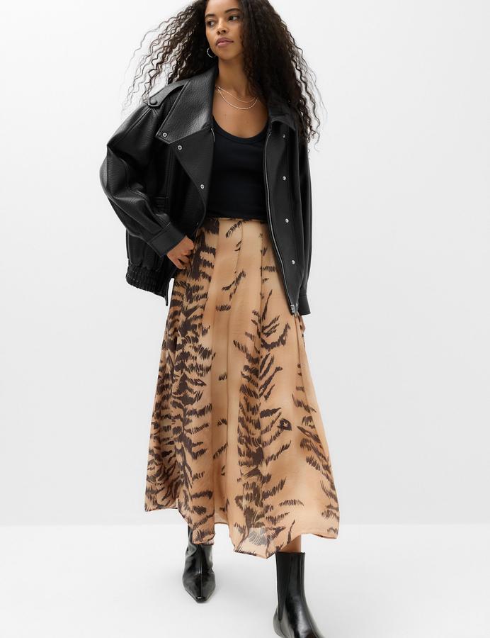 Faux Leather Funnel Neck Bomber Jacket