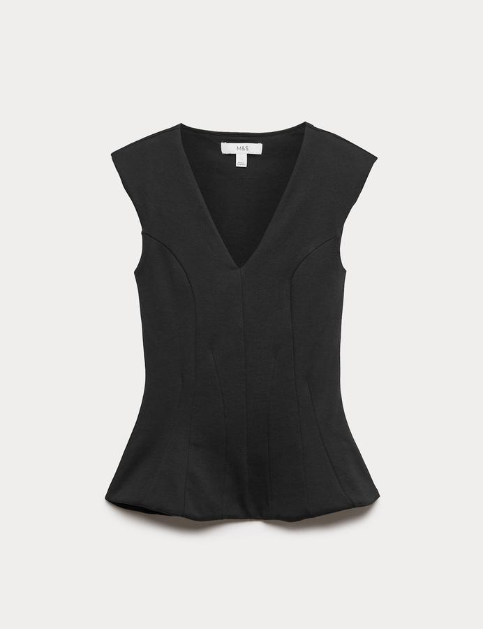 Pure Cotton V-Neck Peplum Top