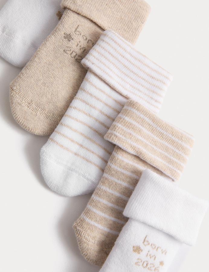 5 Pack Cotton Rich Terry Born in 2026 Socks (0-12 Mths)
